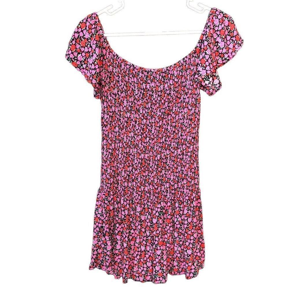 Lulu Women’s FLORAL PRINT MINIDRESS IN BLACK FLORAL PRINT Size L